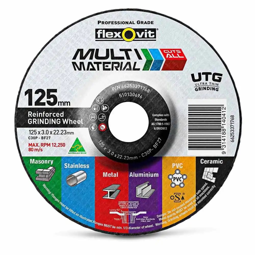 FLEXOVIT 125 x 3.0mm Multi-Purpose Grinding Disc - MULTIMATERIAL