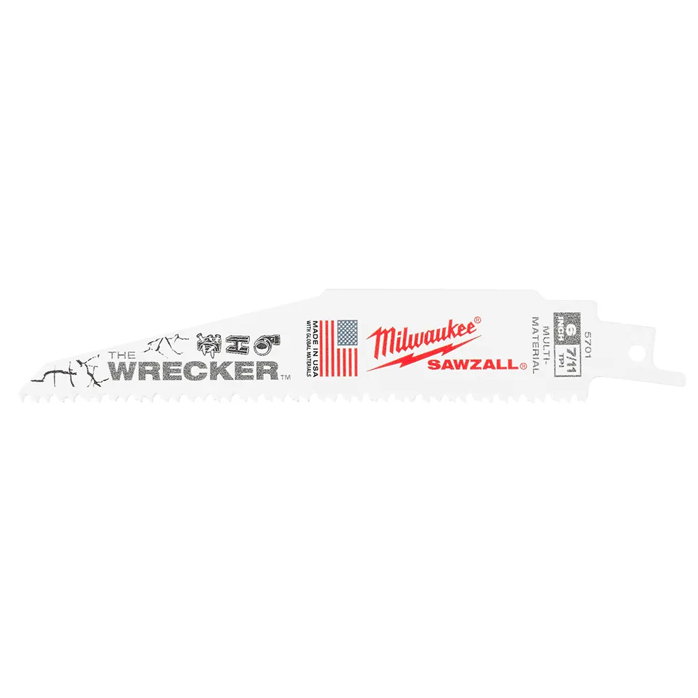 MILWAUKEE 150mm 7/11TPI Bi-Metal Reciprocating Saw Blade for Wood & Metal Demolition - THE WRECKER - 5 Piece 48005701
