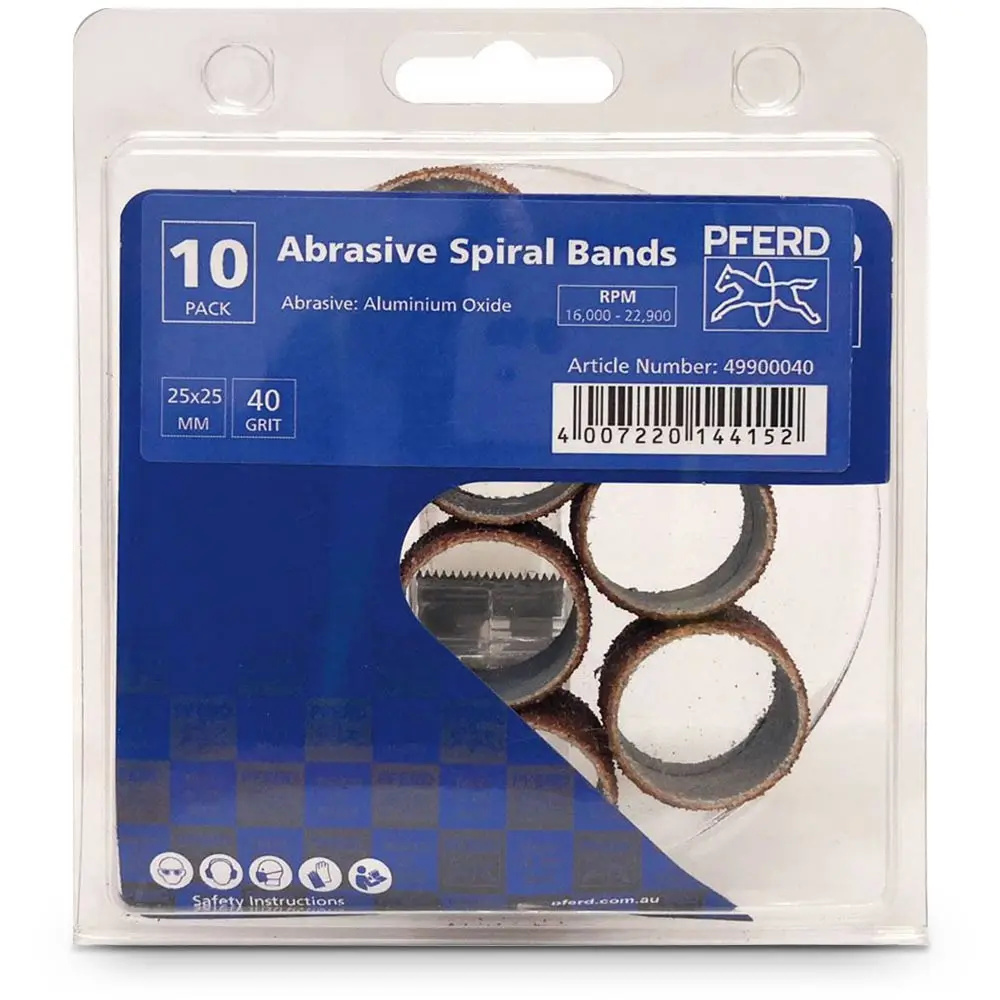 PFERD 25 x 25mm 40-Grit Aluminium Oxide Spiral Bands - 10 Piece
