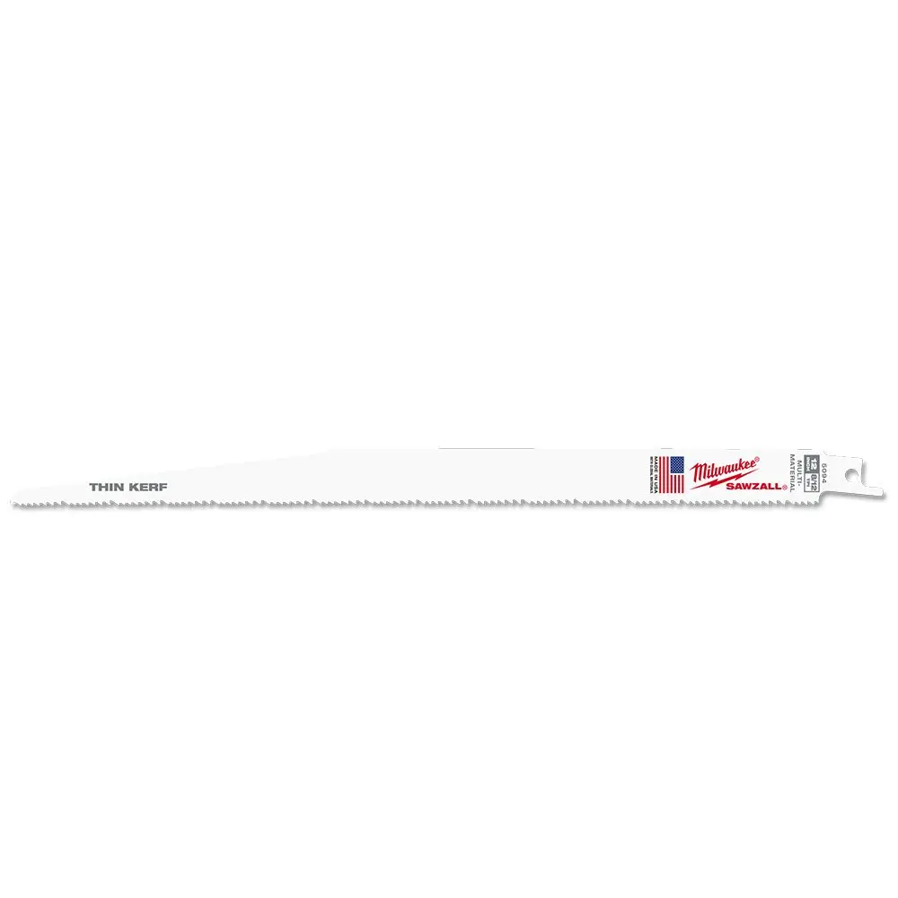 MILWAUKEE 300mm 8/12TPI Bi-Metal Reciprocating Saw Blade for Wood & Metal Cutting - THIN KERF - 5 Piece 48005094