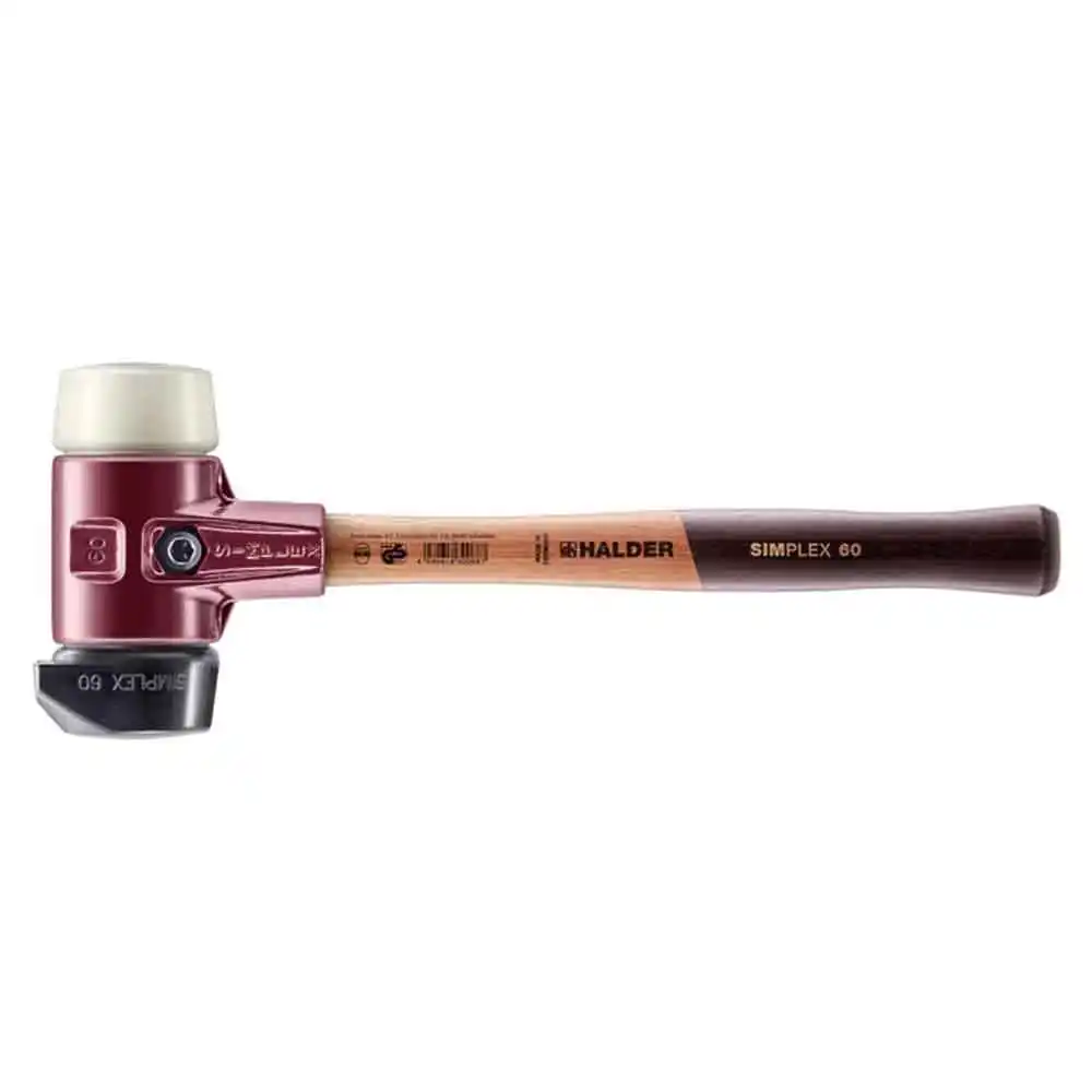 HALDER 60mm 1.4kg Rubber Mallet - Rubber/Nylon Tips Wood Handle 3028.26