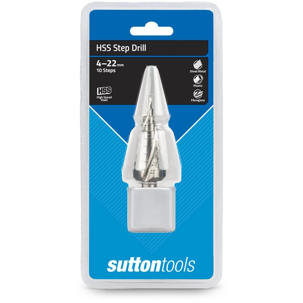 SUTTON 4-22mm 10-Step HSS Spiral Flute Step Drill Bit