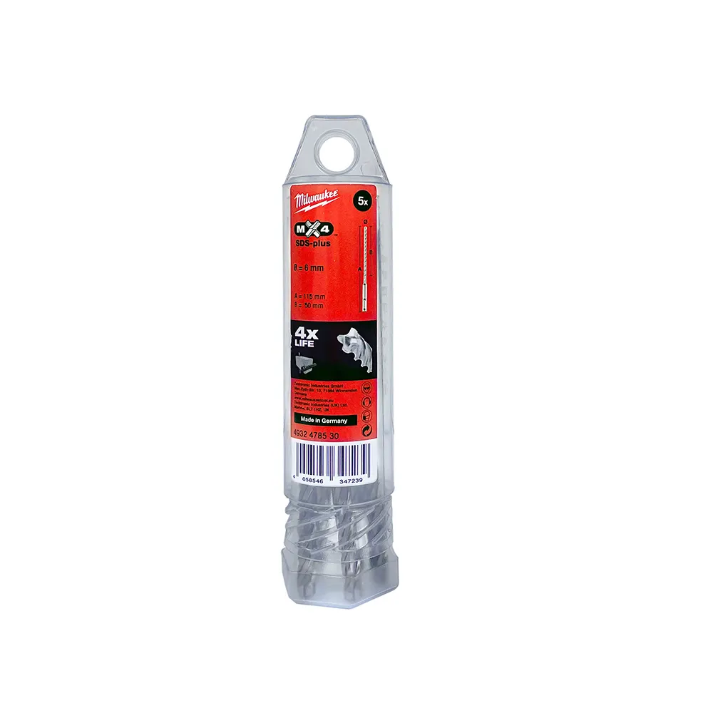 MILWAUKEE 6 x 115mm SDS Plus 4-Cutter TCT Masonry Drill Bit - 5 Piece 4932478530