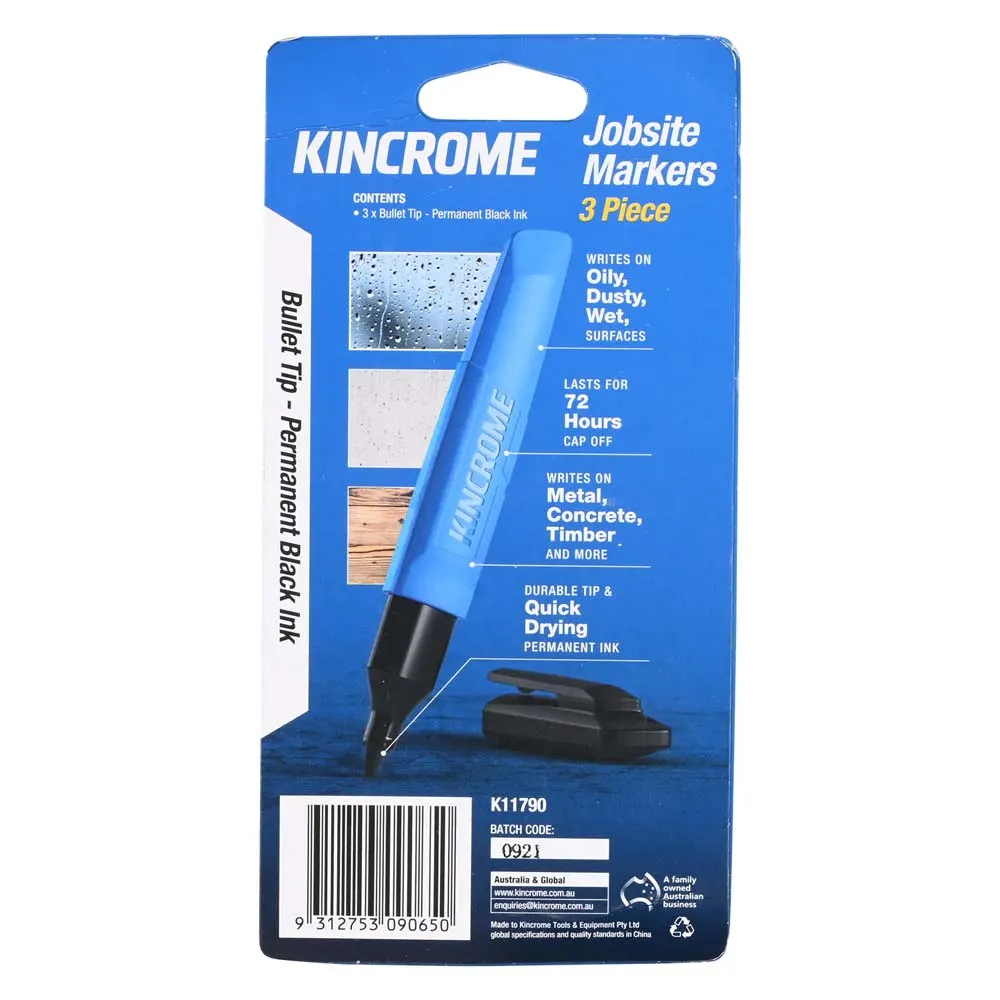 KINCROME Permanent Marker Bullet Tip Black 3 Pack K11790