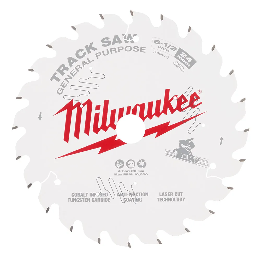 MILWAUKEE 165mm 24T General Purpose TCT Track Saw Blade for Wood Cutting 48400624