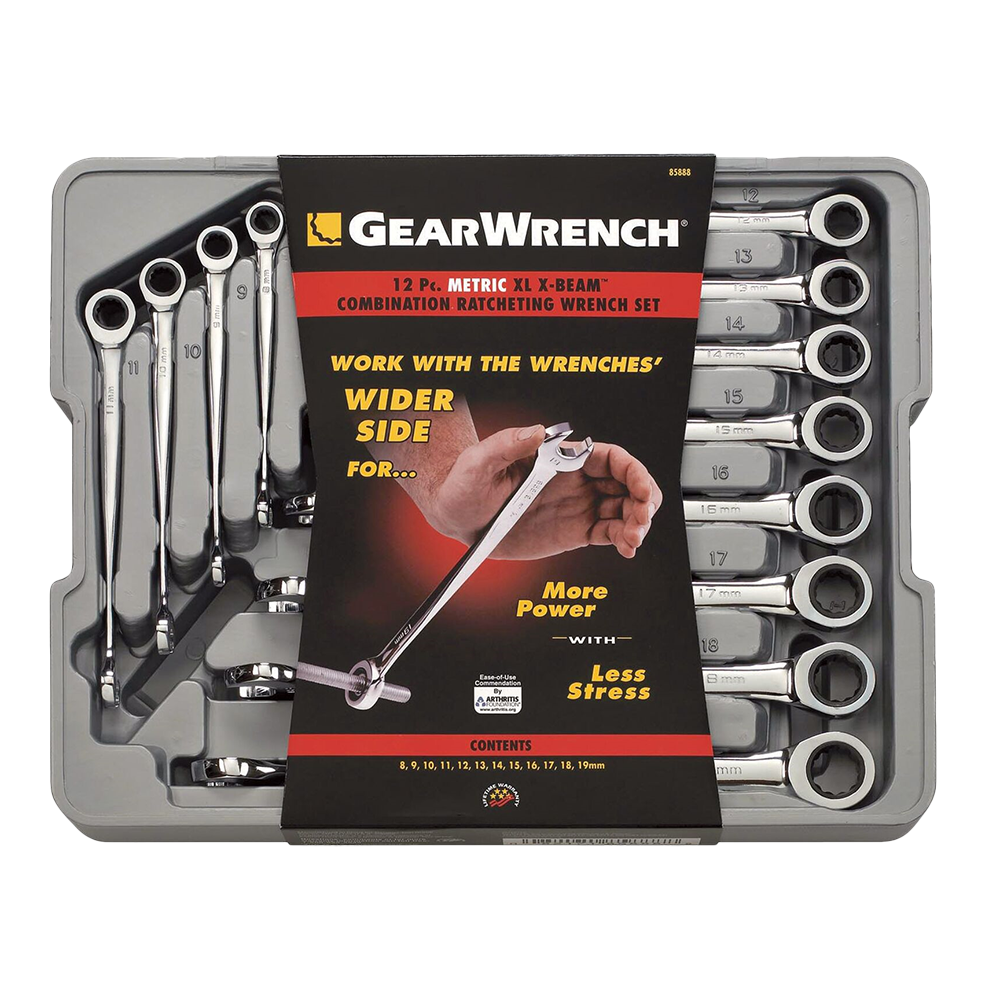 GEARWRENCH 12 Pc. 12 Point XL X-Beam Ratcheting Combination Metric Wrench Set 85888