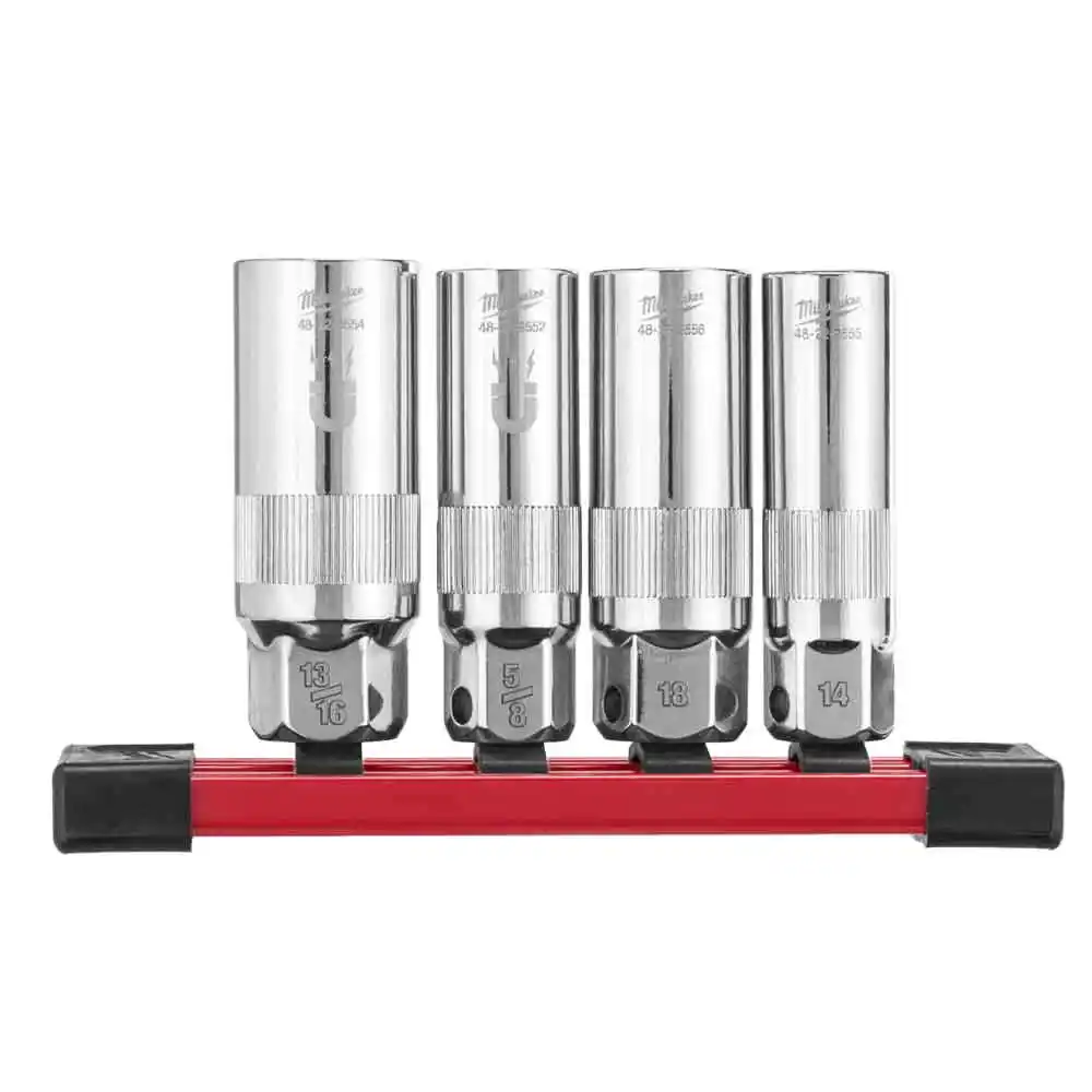 MILWAUKEE 4 Piece 3/8'' Drive Spark Plug Socket Set on Rail 48229195