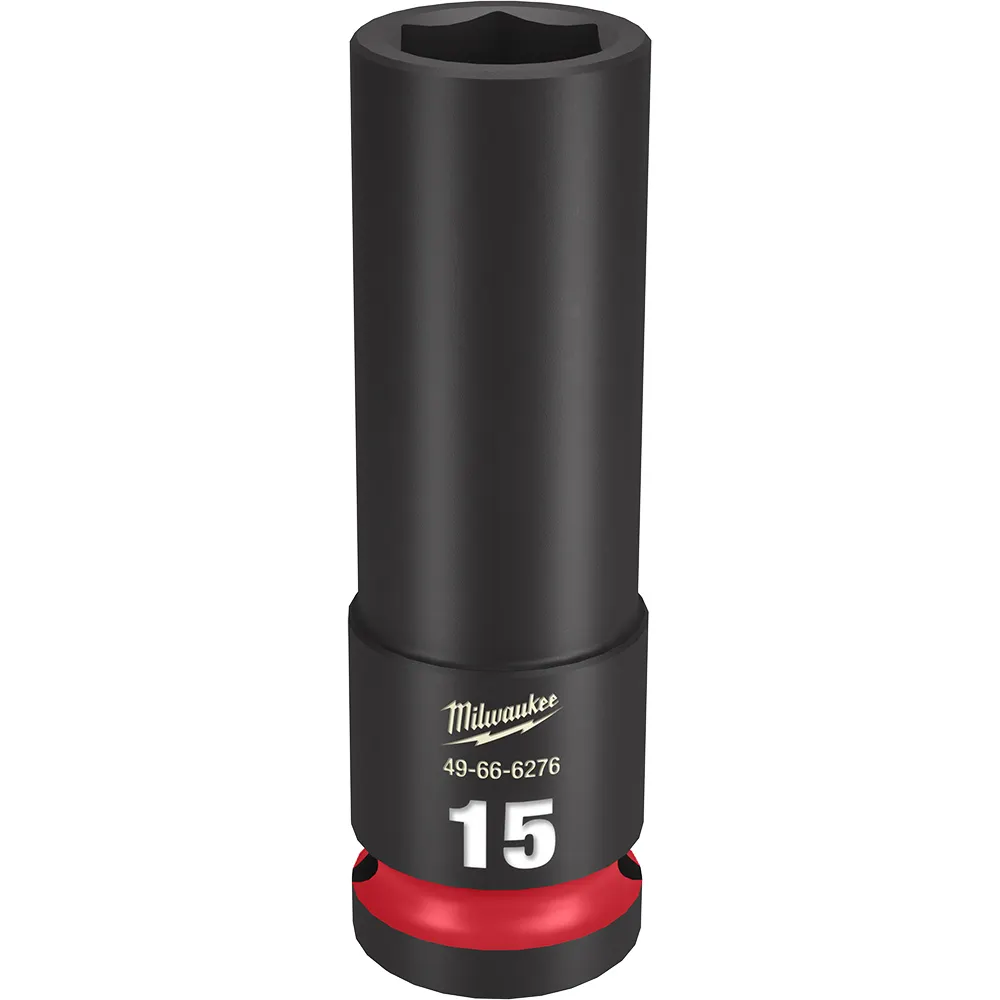 MILWAUKEE 1/2inch Drive 15mm Deep 6 Point Impact Socket - SHOCKWAVE 49666276