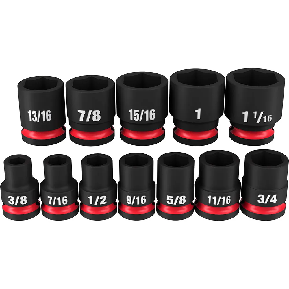MILWAUKEE 12 Piece 1/2inch Drive 6 Point Shockwave SAE Standard Impact Socket Set 49667010