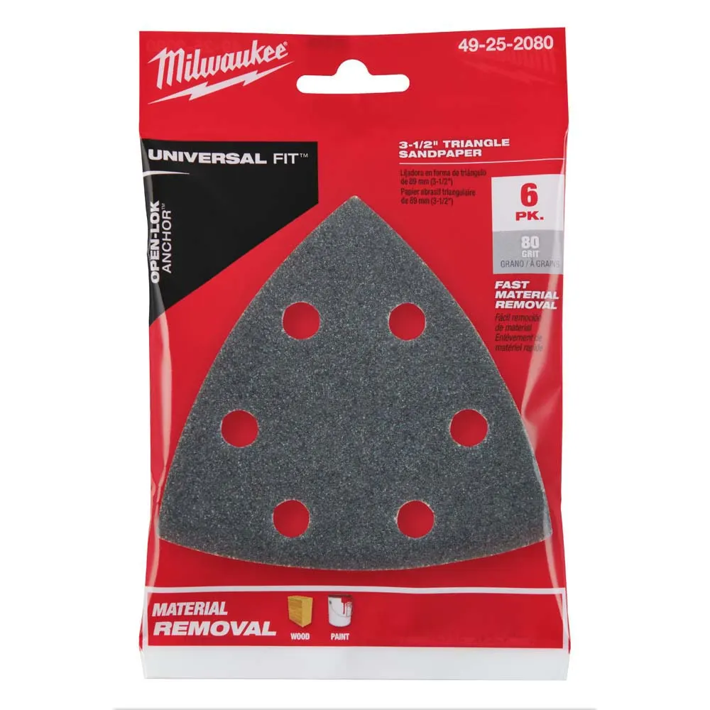 MILWAUKEE 6 piece OPEN-LOK 80 Grit Sand Paper 49252080