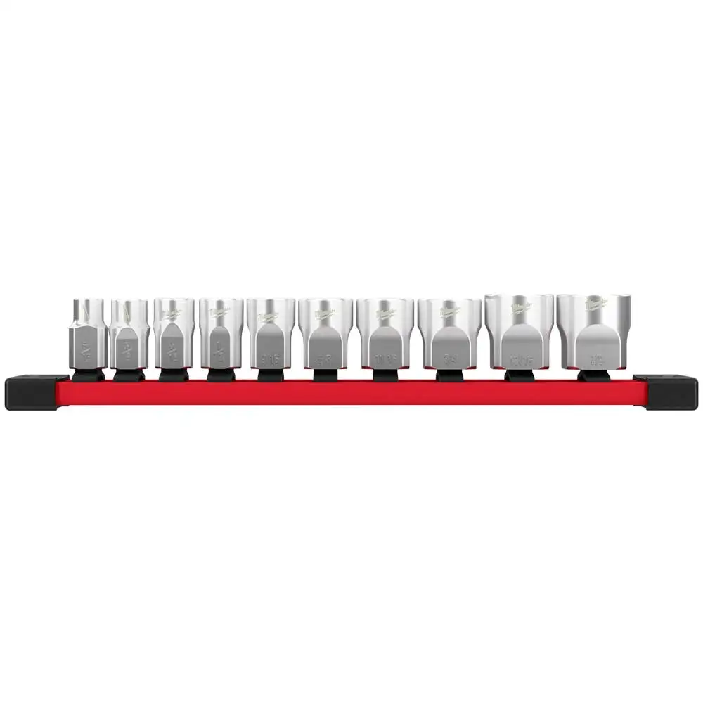 MILWAUKEE 10 Piece 3/8 Inch Drive Standard SAE Socket Set with Storage Rail 48229403