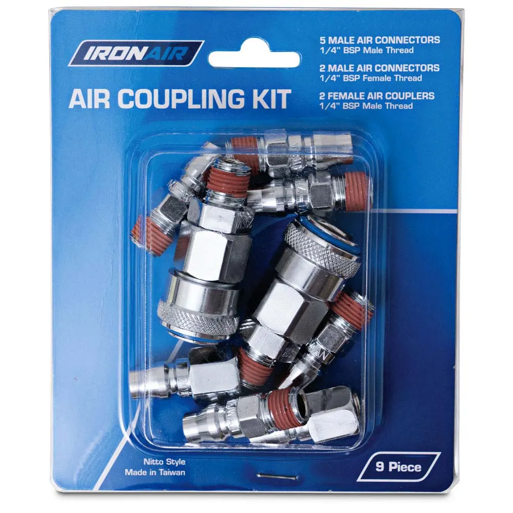 IRONAIR 9 Piece 1/4" Air Nitto Style Coupling Kit