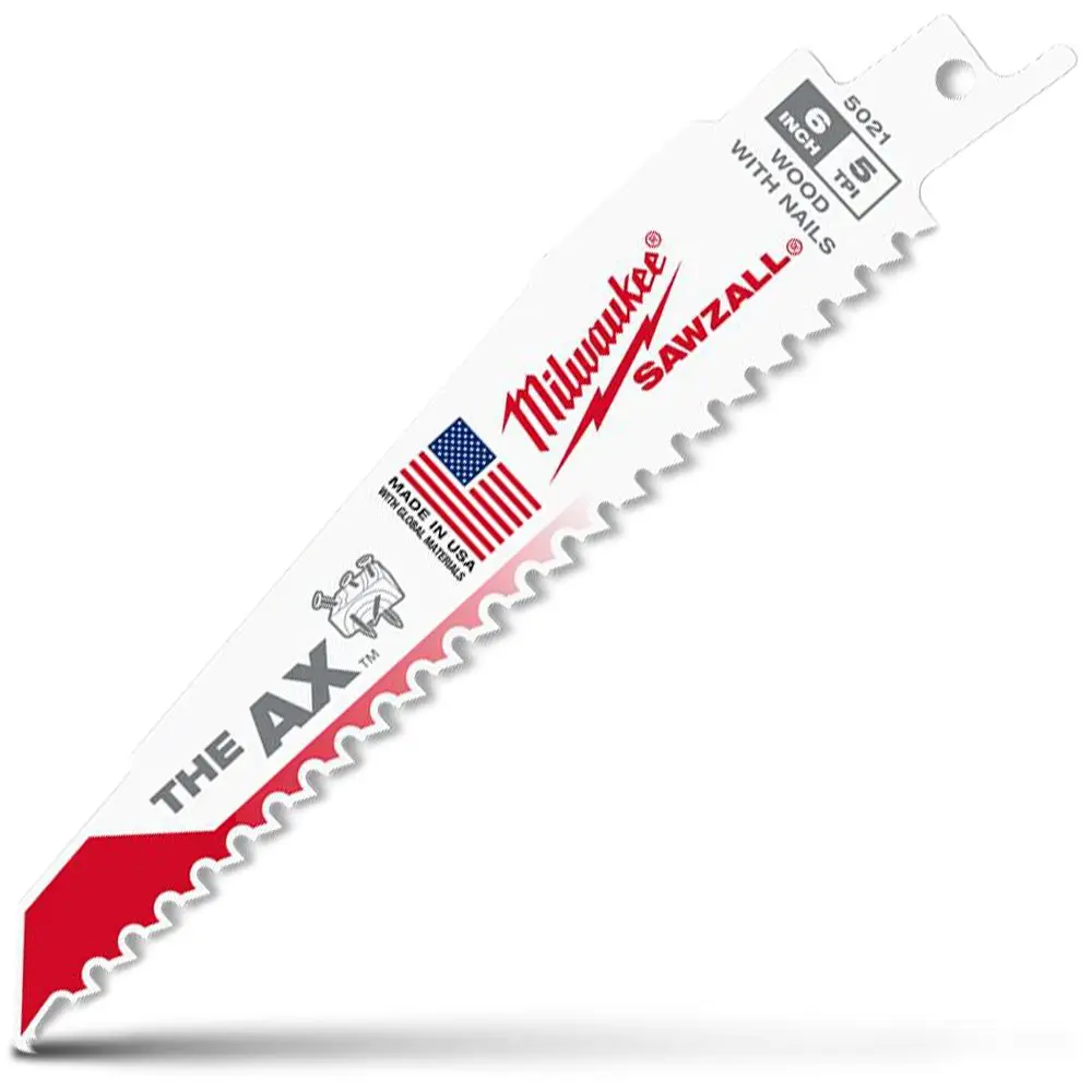 MILWAUKEE 150mm 5TPI Bi-Metal Reciprocating Saw Blade for Wood/Nail Demolition - THE AX - 5 Piece 48005021