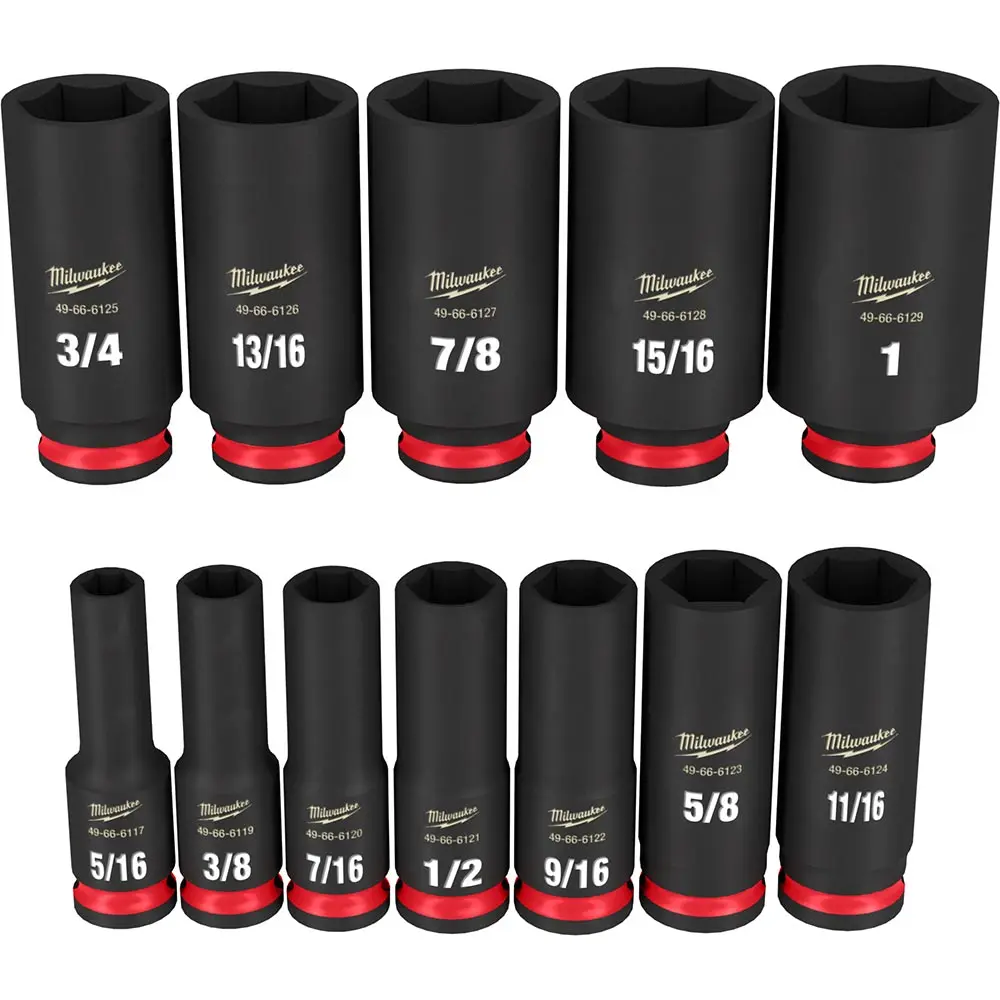 MILWAUKEE 12 Piece 3/8inch Drive 6 Point Shockwave SAE Deep Impact Socket Set 49667006