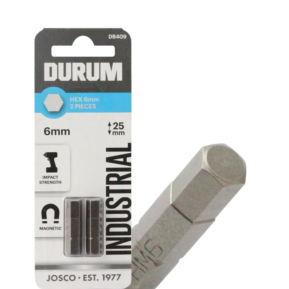 DURUM 6 x 25mm Internal Hex Insert Screwdriver Bit - 2 Piece