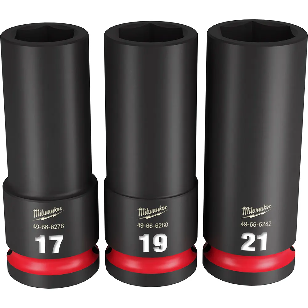 MILWAUKEE 3 Piece 1/2inch Drive 6 Point Shockwave Metric Deep Impact Socket Set 49667025