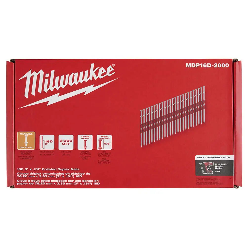 MILWAUKEE 16D Collated Nails - 2,000 pack MDP16D-2000