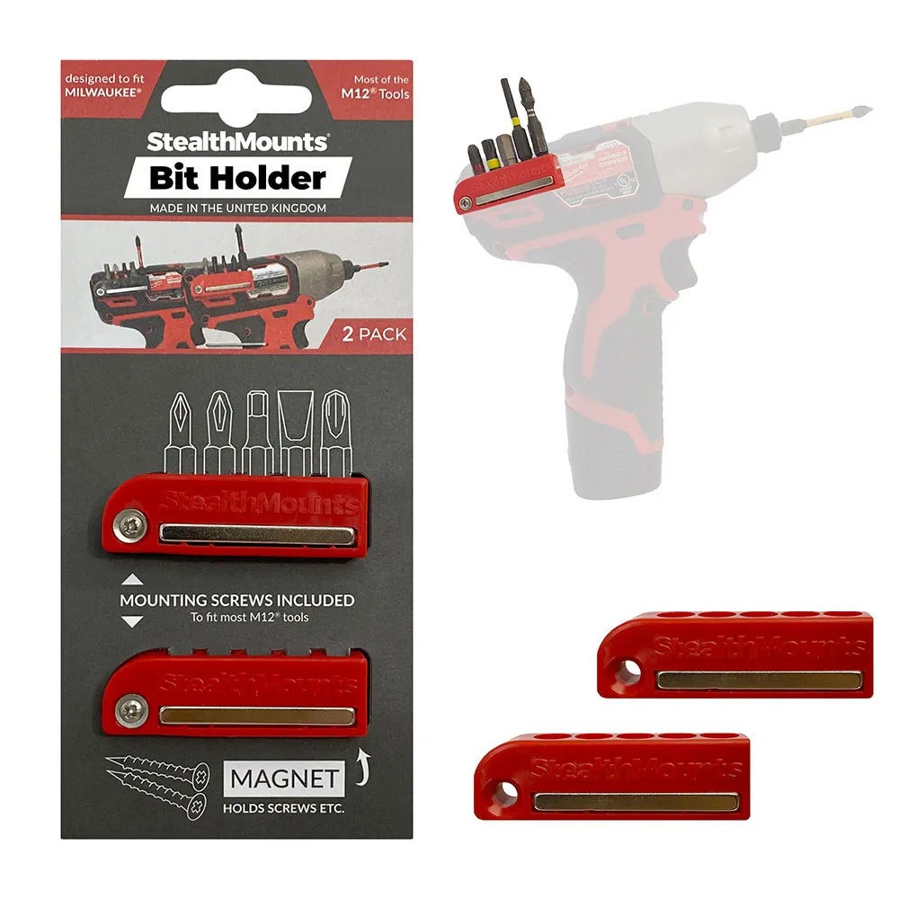 STEALTHMOUNTS 2 Pack Bit Holder for Milwaukee M12 Red BH-MW12-RED-2