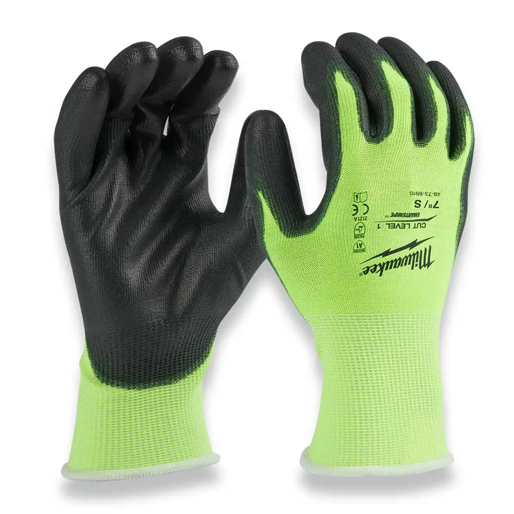 MILWAUKEE High Visibility Cut 1(A) Polyurethane Dipped Gloves 48738910