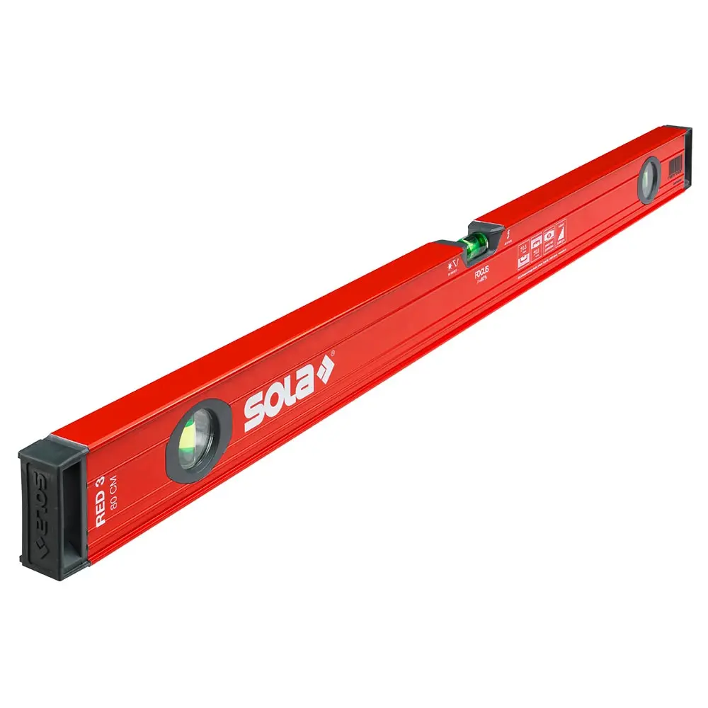 SOLA 800mm 3 Vials Spirit Level Box - Red 01215101