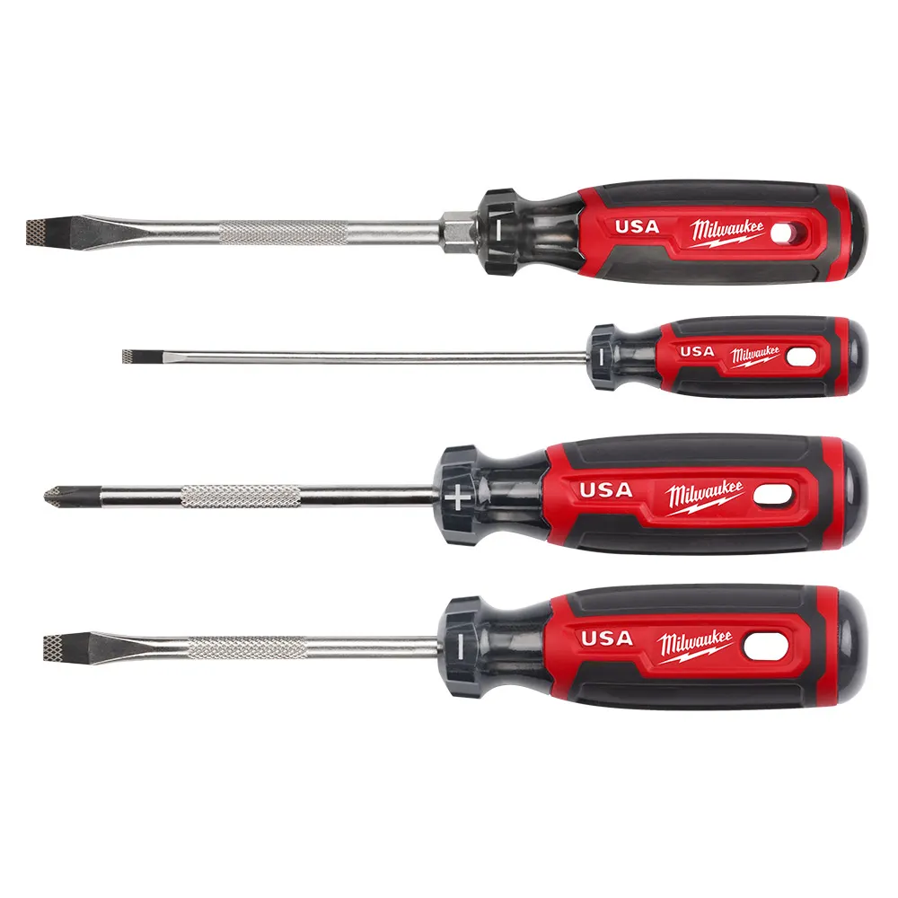 MILWAUKEE 3 X SL 1 x PH USA Made Soft Grip Screwdriver Set - 4 Piece MT200-4