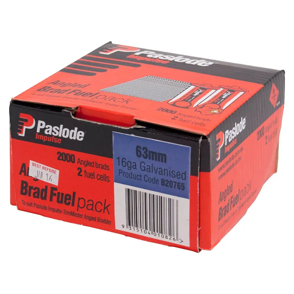 PASLODE 63mm 20 Degree C Brad Nails & 2 Fuel Cells - 2000 Pack B20765