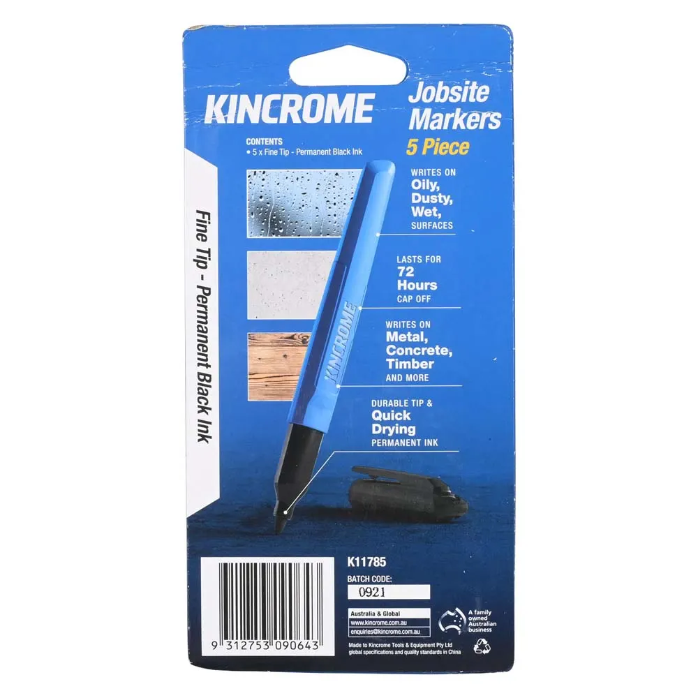 KINCROME Permanent Marker Fine Tip Black 5 Pack K11785