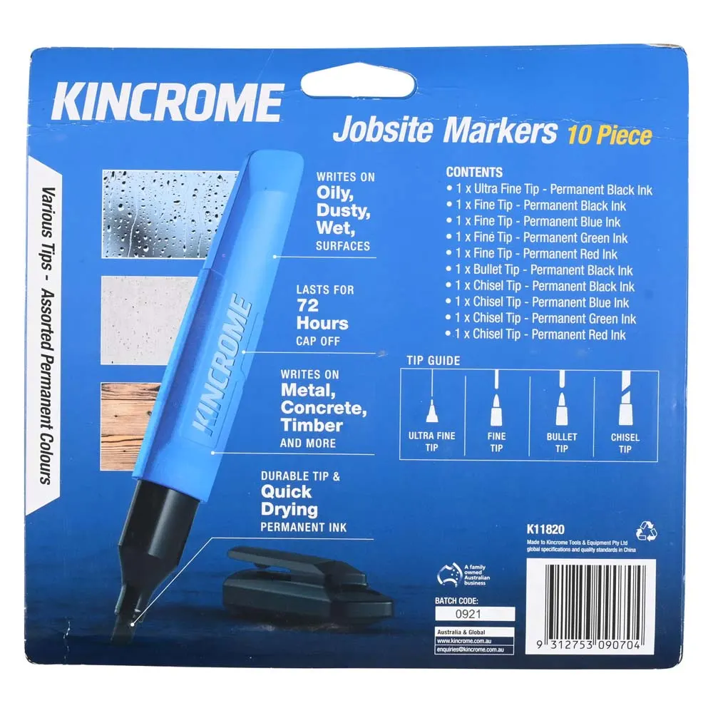 KINCROME Permanent Marker Starter Pack Assorted Colours 10 Piece K11820