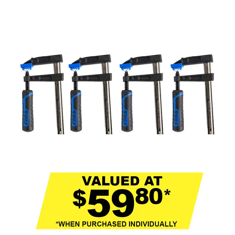 WOLF 150mm X 80mm F Clamp HD Cast Iron Rubber Handle Set - 4 Piece WFC150SET4PC