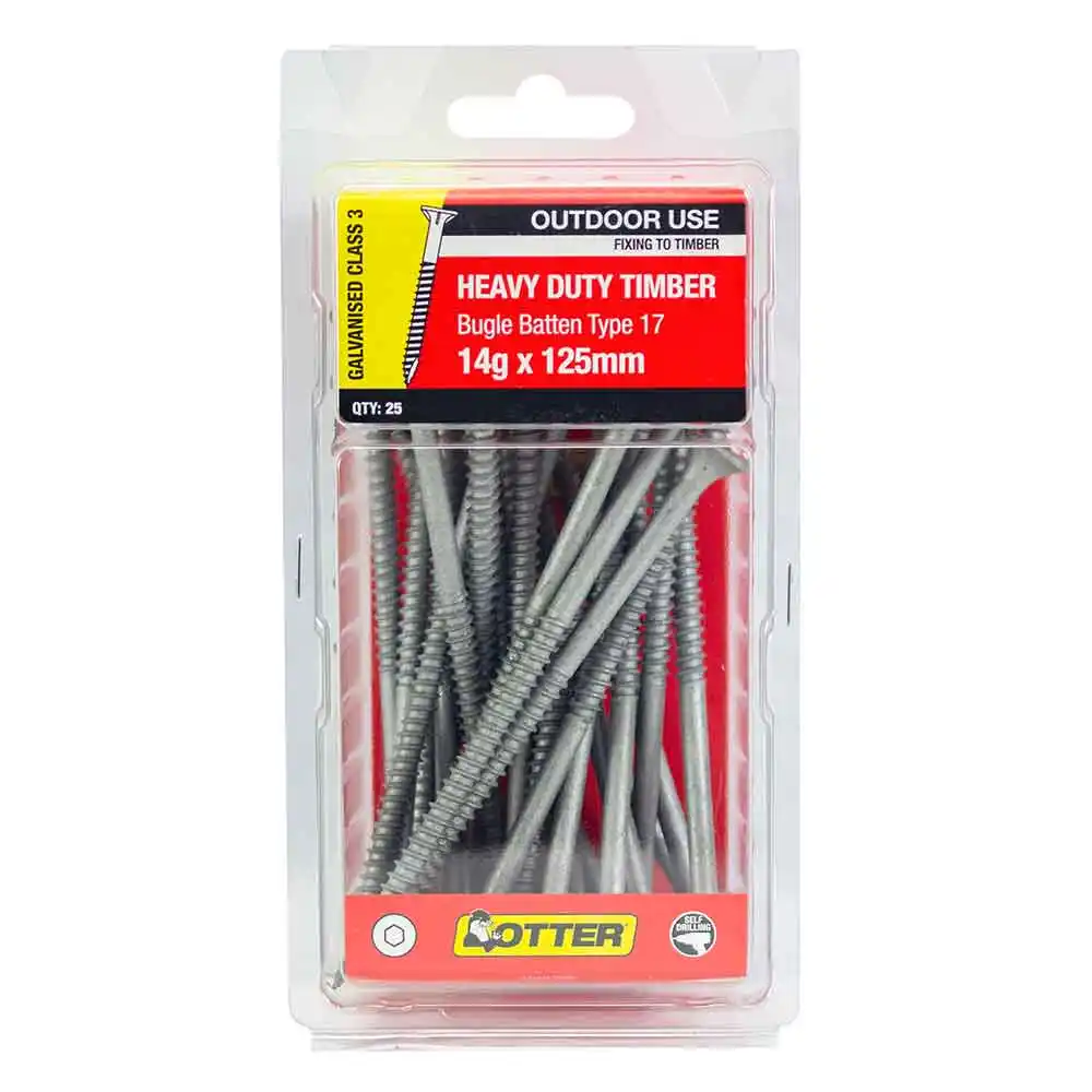 OTTER 25 Pack 14g x 125mm Batten Bugle Screw T17 Galv BBEG141251