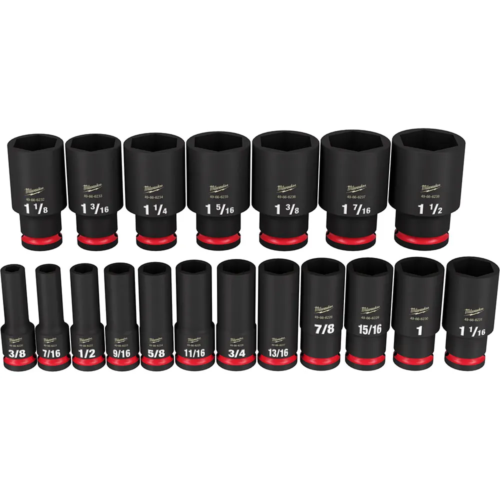 MILWAUKEE SHOCKWAVE Impact Duty 1/2" Drive 19PC SAE Deep 6 Point Impact Socket Set 49667012