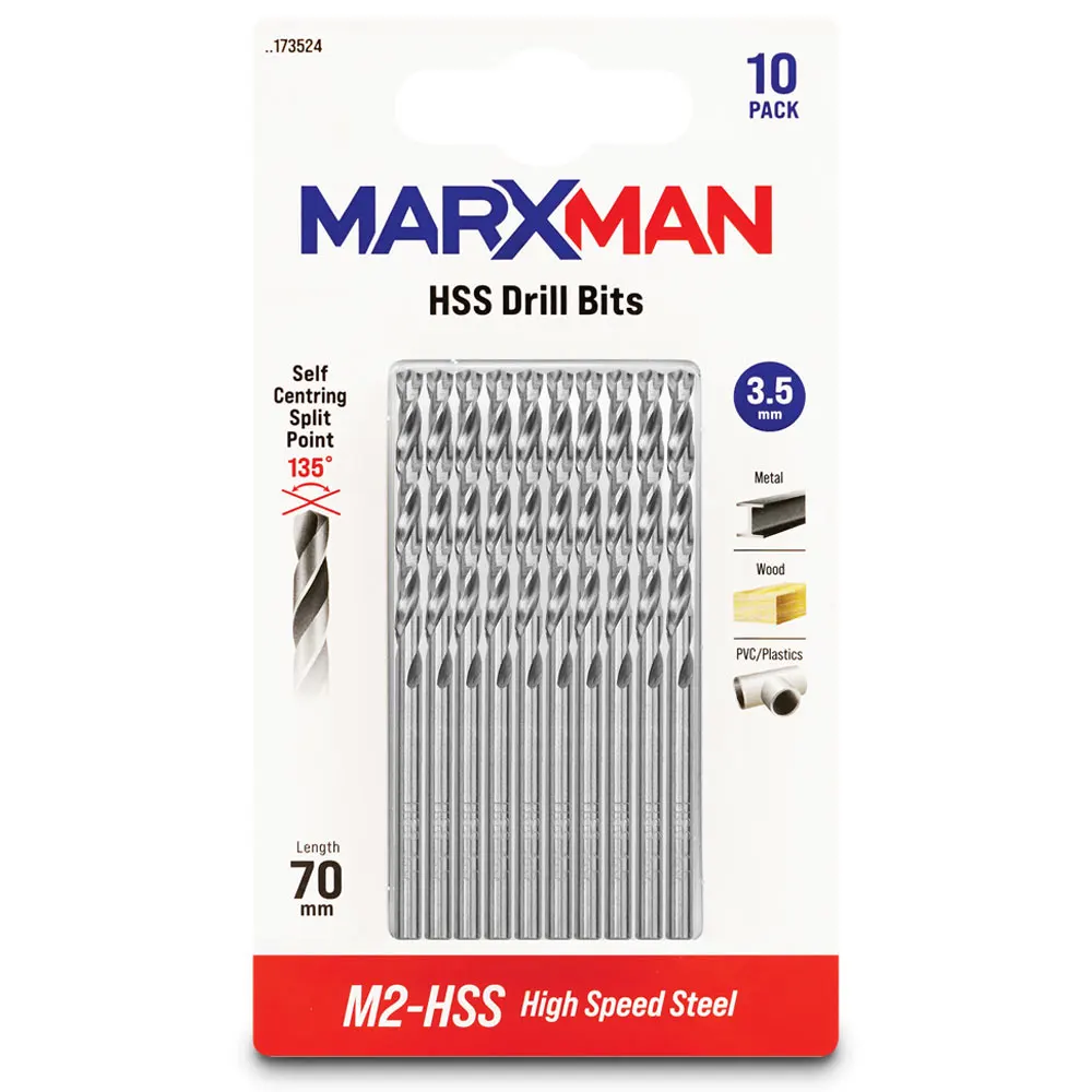 MARXMAN 3.5x70mm HSS Metal Jobber Drill Bit - 10 Piece MHSS35MM10PC