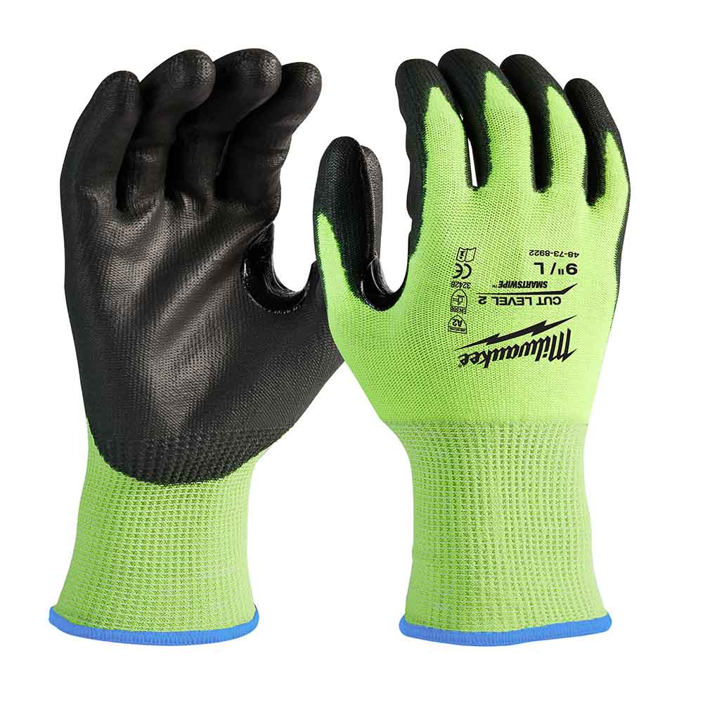 MILWAUKEE High Visibility Cut Level 4 Polyurethane Dipped Gloves 2XL 48738944