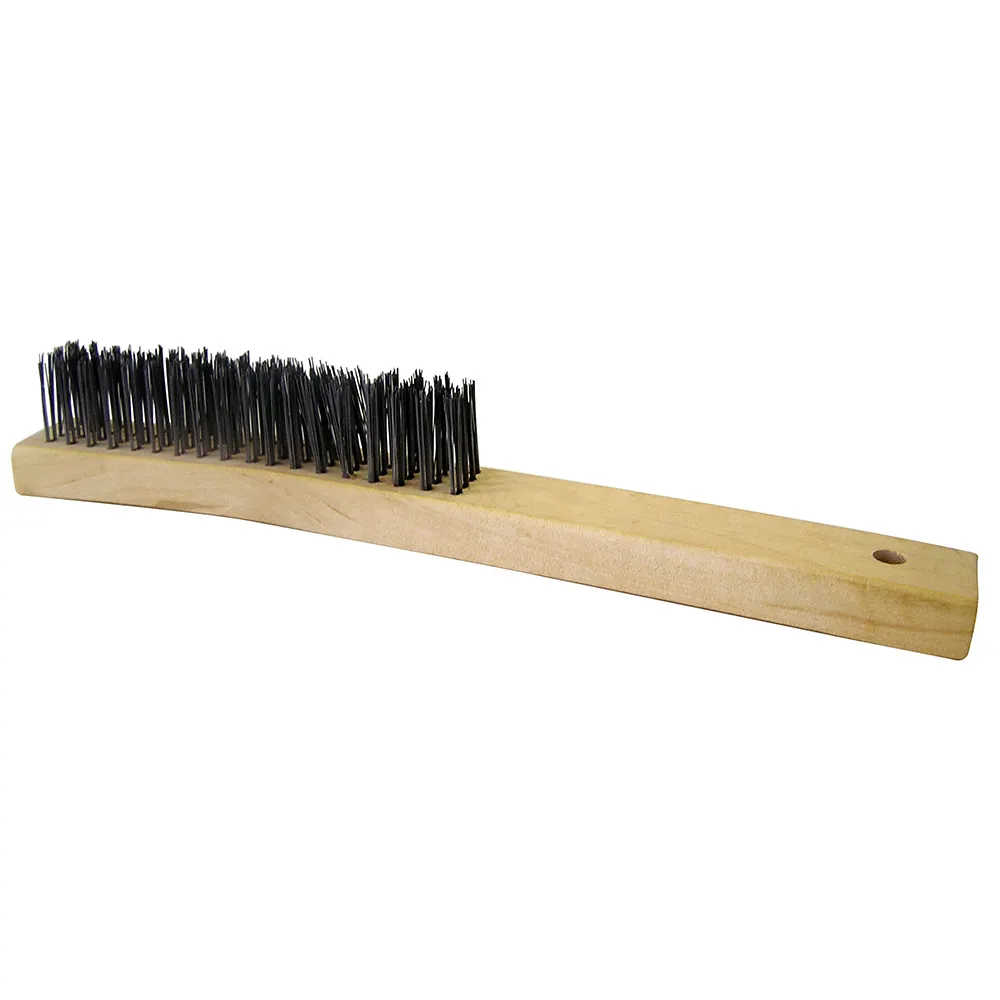 JOSCO 4-Row Stainless Steel Bristle Wood Long Handle Wire Brush
