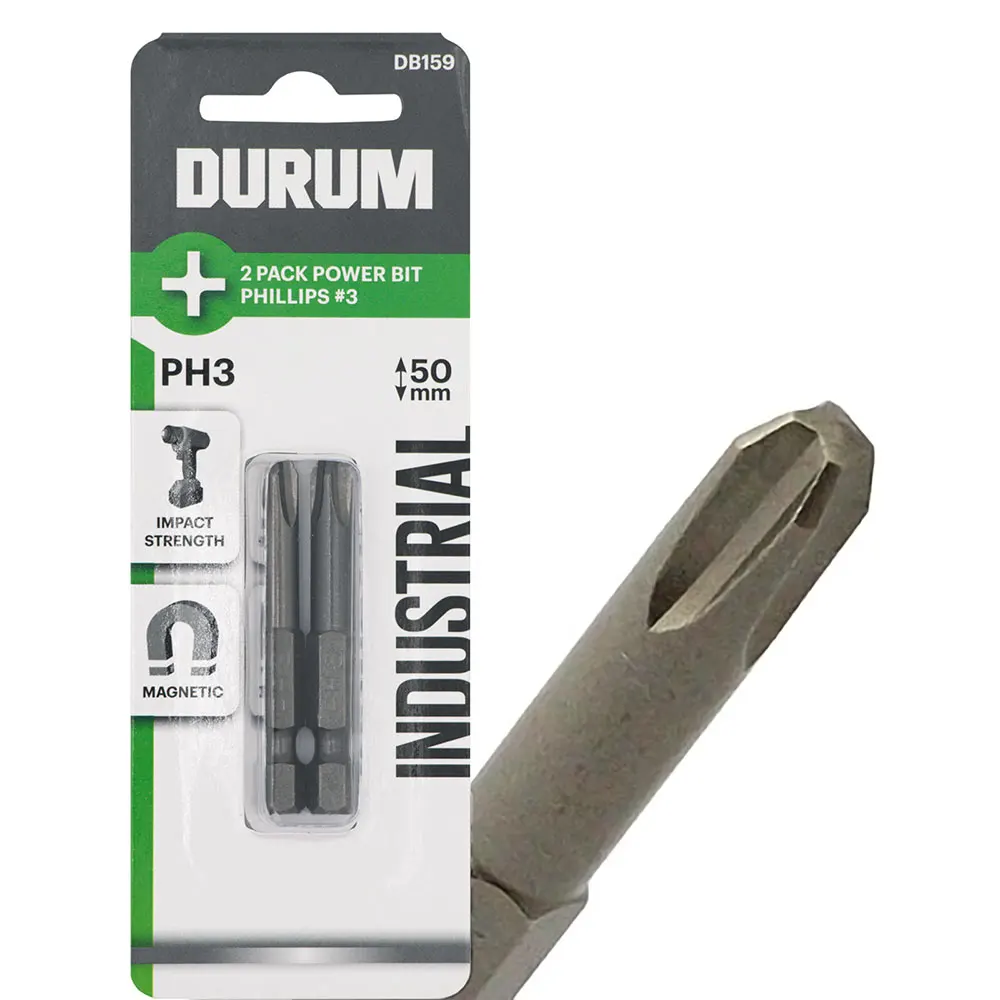 DURUM Ph3 x 50mm Phillips Power Screwdriver Bit - 2 Piece DB159