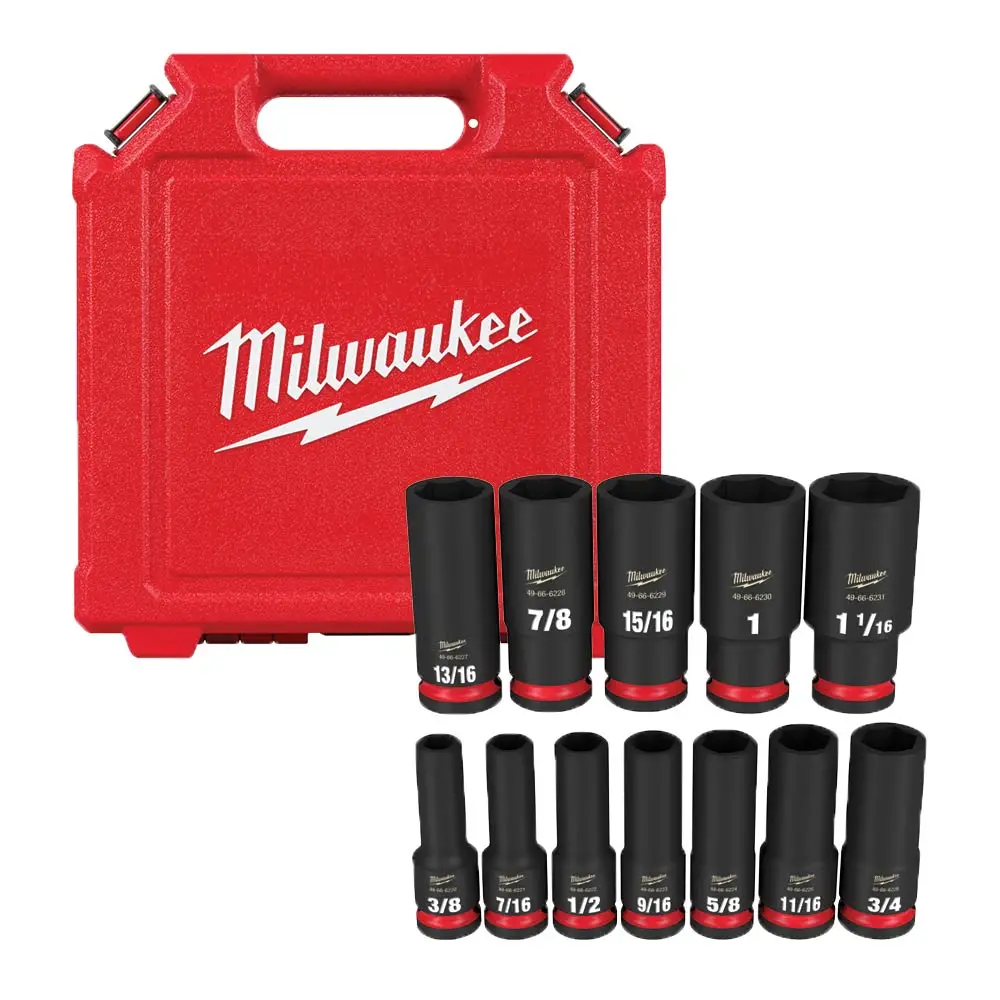 MILWAUKEE 12 Piece 1/2inch Drive 6 Point Shockwave SAE Deep Impact Socket Set 49667011