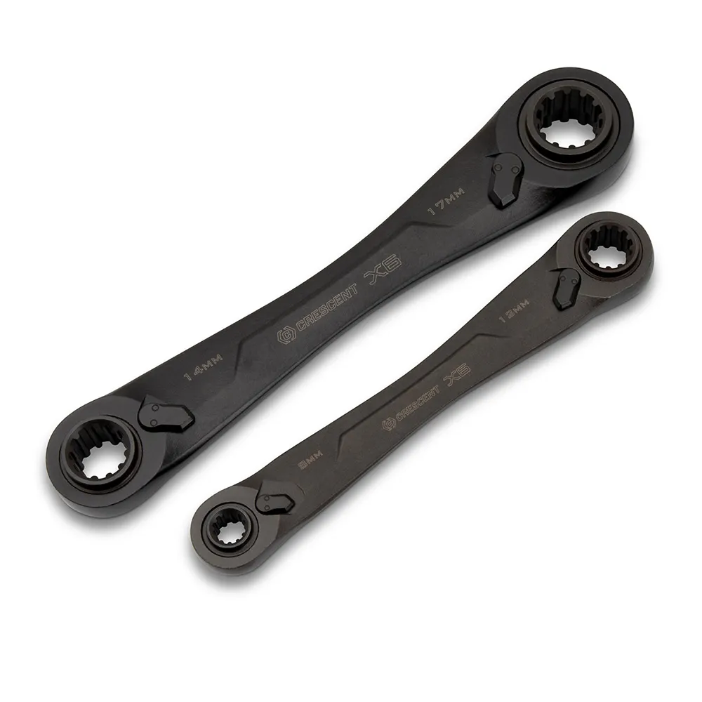 CRESCENT 2 Piece Metric 4-In-1 Black Oxide Spline Ratcheting Wrench Set CX6DBM2