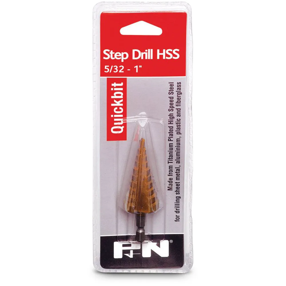 P&N QUICKBITS 5/32-1inch 10-Step 1/4-Hex HSS-TiN Step Drill Bit