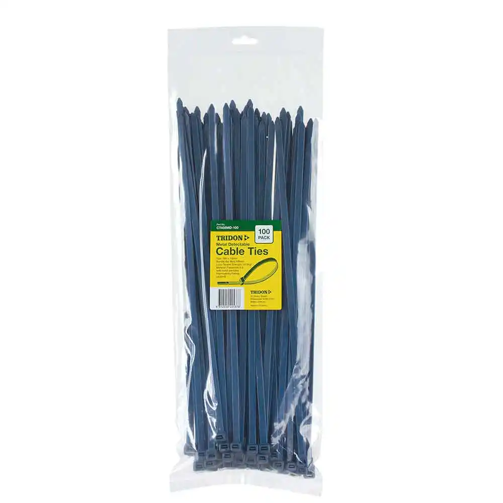 TRIDON 390 x 5mm Blue Metal Detectable Cable Tie - 100 Pack CT408MD-100
