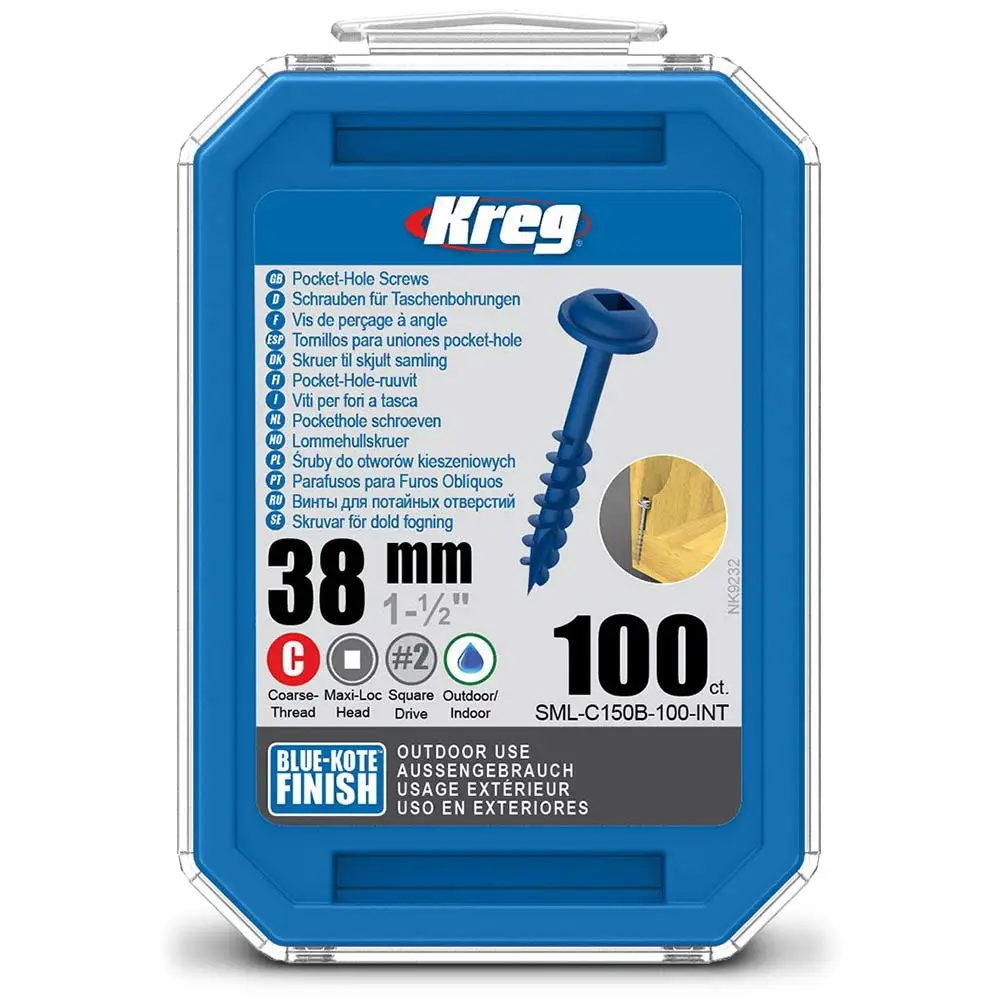 KREG Pocket Hole Screws Coarse Blue-Kote 38mm - 100 Piece KR-SMLC150B-100