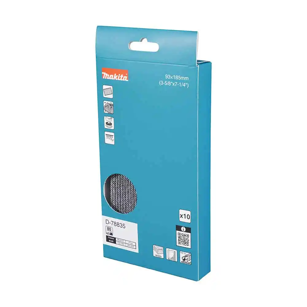 MAKITA 93 x 185mm 80Grit H&L Mesh Paint Sanding Sheet - 10 Piece D-78835
