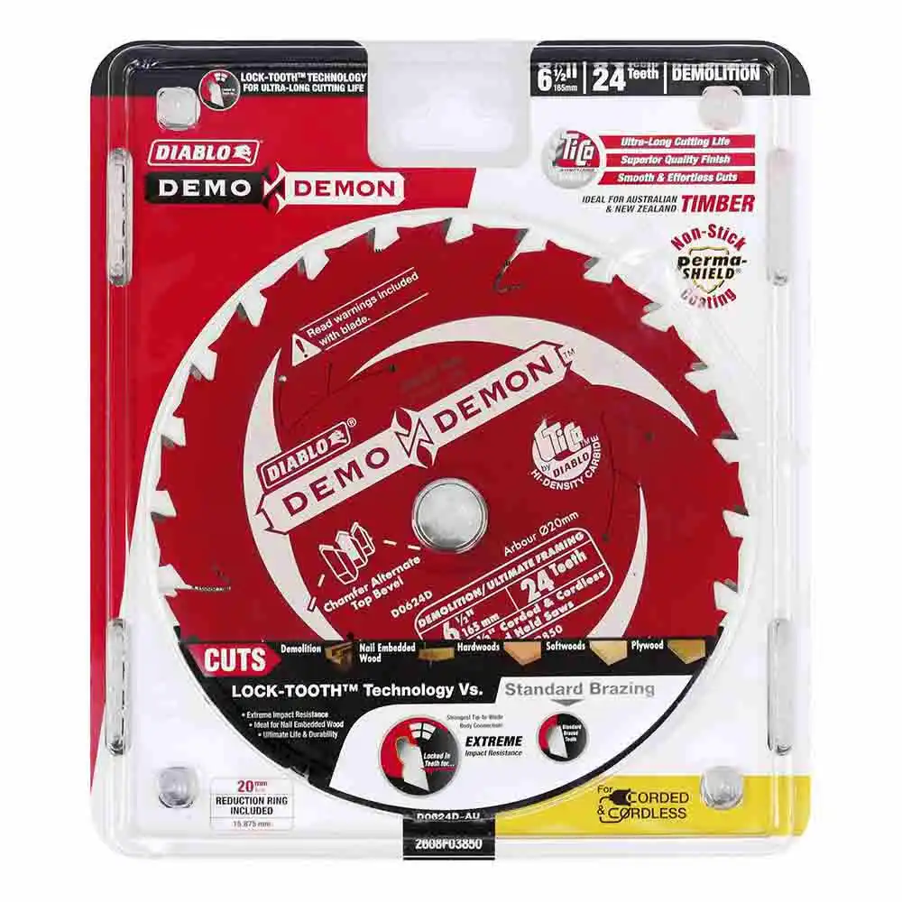 DIABLO 165mm 24T TCT Demo Demon Circular Saw Blade For Wood Cutting - Demolition/ Ultimate Framing 2608F03850