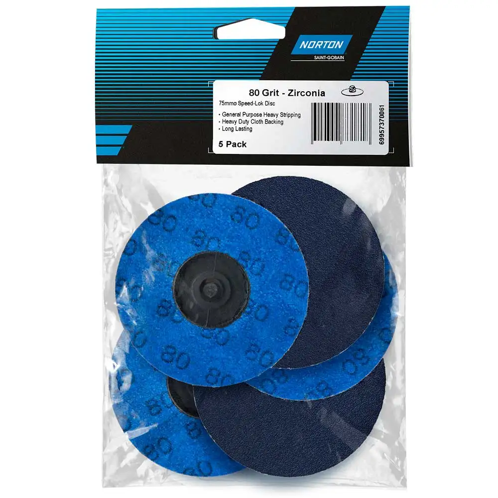 NORTON 75mm 80-Grit Zirconia Quick-Change Sanding Disc - SPEEDLOK - 5 Piece