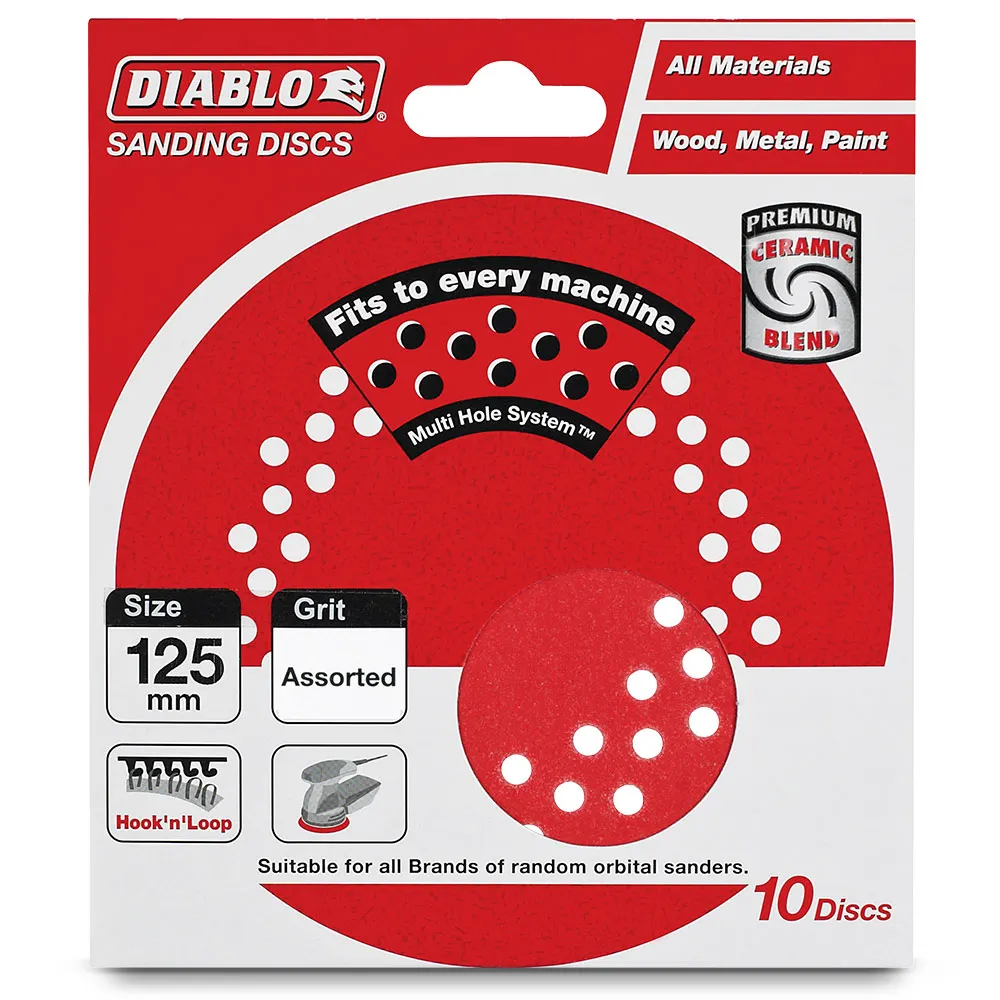 DIABLO 125mm Mixed-Grit Multi-Hole Hook & Loop Sanding Disc - 10 Piece 2608608R81