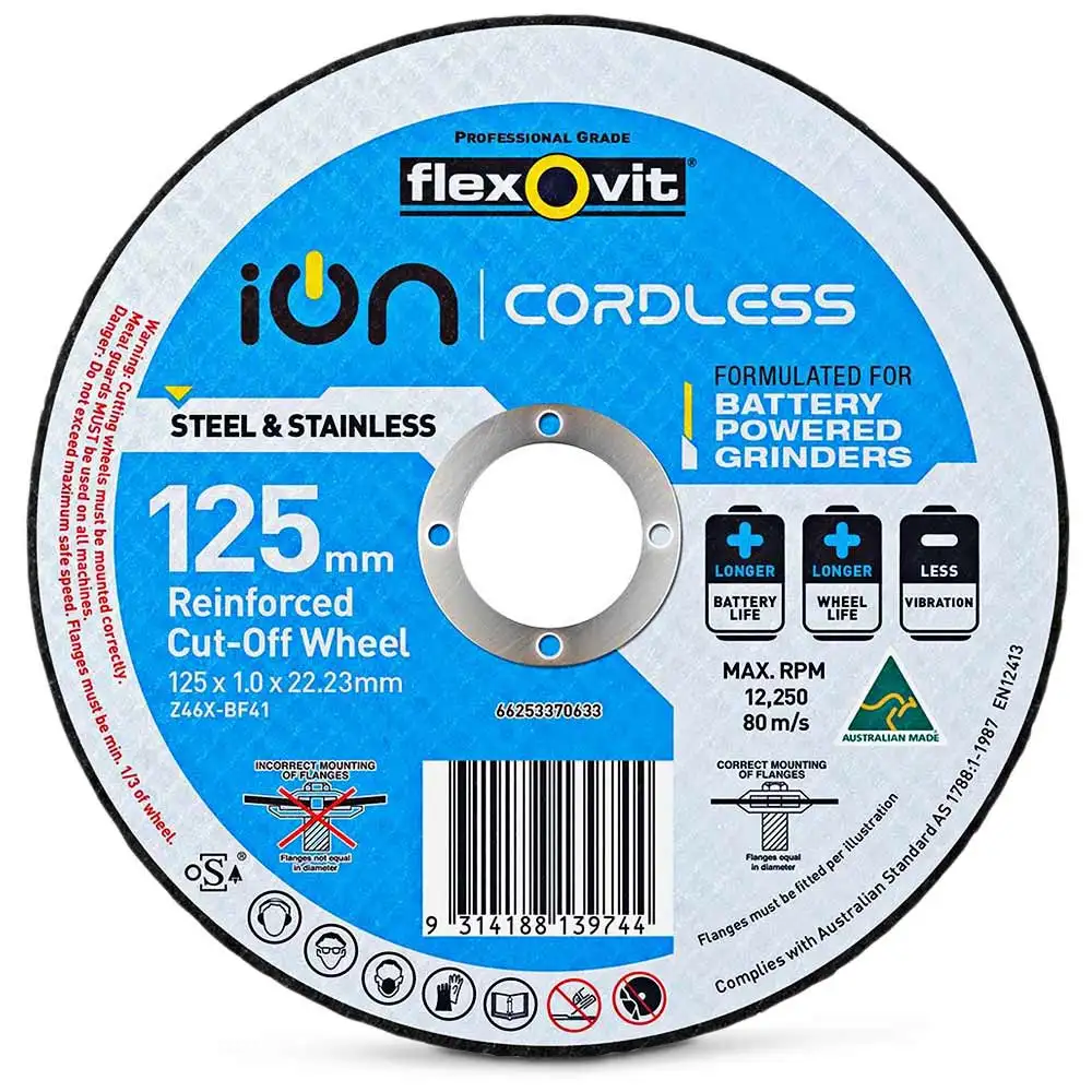 FLEXOVIT 125 x 1.0mm Steel & Stainless Cut Off Disc - ION-CORDLESS