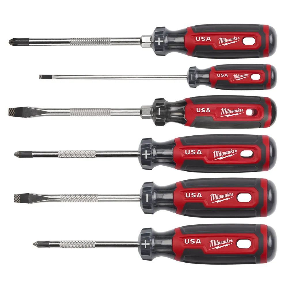 MILWAUKEE 3 X SL 3 x PH USA Made Soft Grip Screwdriver Set - 6 Piece MT200-6