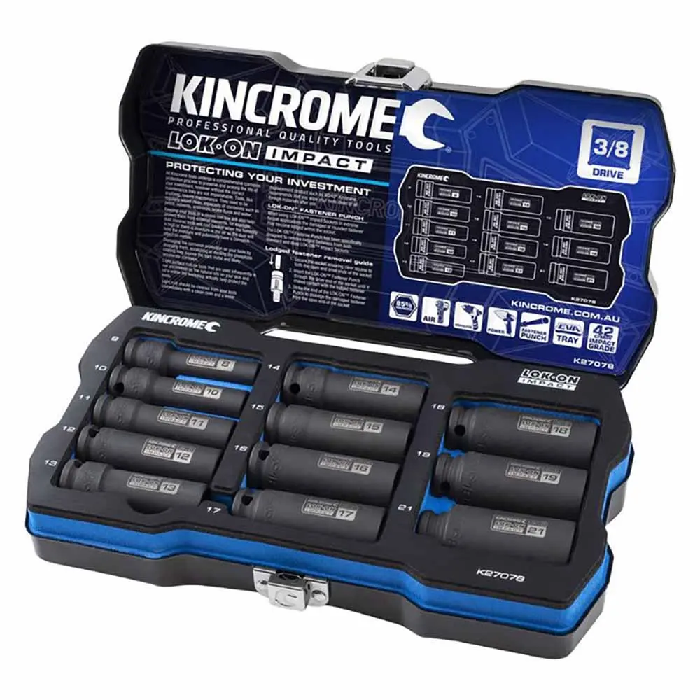KINCROME LOK-ON Impact 3/8" Drive Socket Set Deep Metric 12 Piece K27078
