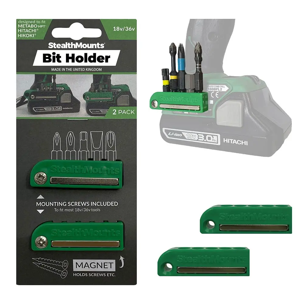 STEALTHMOUNTS Bit Holder for Metabo/Hitachi/HiKOKI Green 18V/36V - 2 Pack BH-MHH-GRN-2