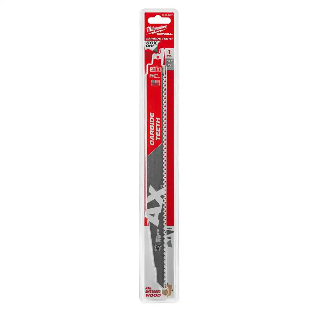 MILWAUKEE 300mm 5TPI TCT Reciprocating Saw Blade for Wood/Nail Demolition - THE AX 48005227