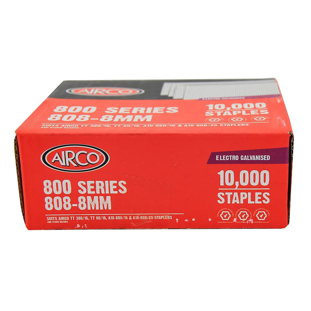 AIRCO 800 Series 8 x 13mm Fine Wire Staples - 10000 Pieces SF80080